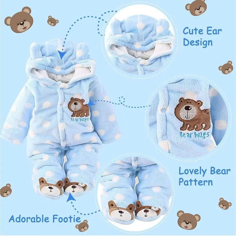 New: Baby‎ Bear Fleece Jumpsuit/Hooded Footie Outerwear (0-3 months)